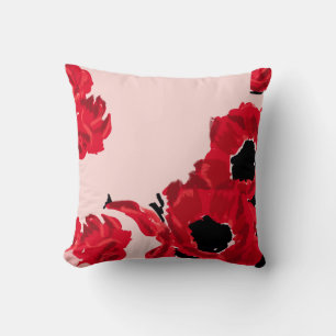 Abstract Red Roses and Poppies Throw Pillow