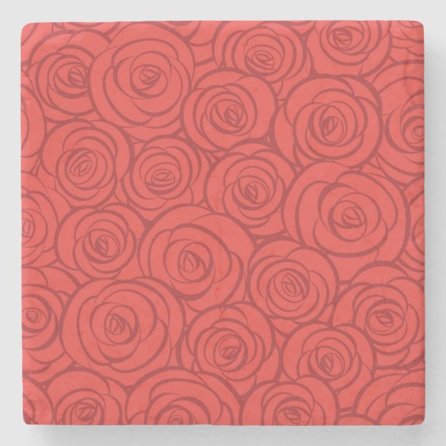 Abstract Red Roses Background Stone Coaster (Front)