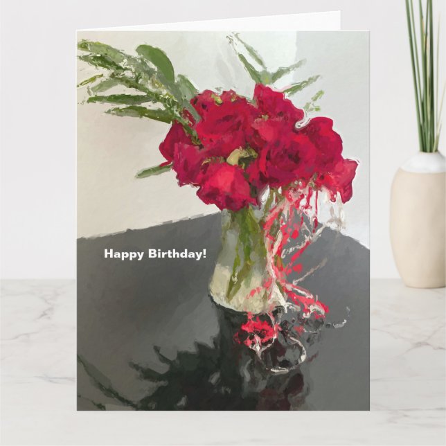 Abstract Red Roses in Vase  Card (Front)
