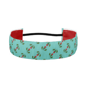 Abstract Red Roses & Leaves Floral, Fountain Blue Athletic Headband