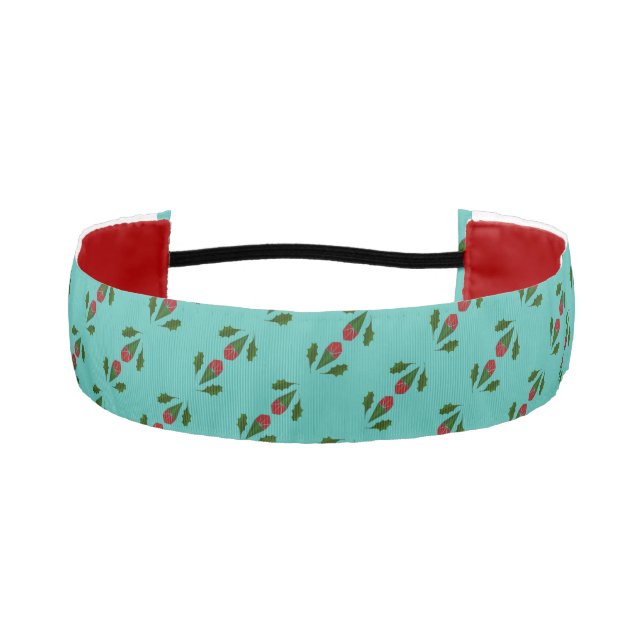 Abstract Red Roses & Leaves Floral, Fountain Blue Athletic Headband (Front)