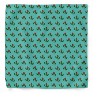 Abstract Red Roses & Leaves Floral, Fountain Blue Bandana