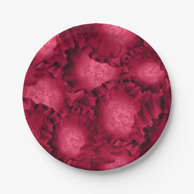 Abstract red roses poppy flowers floral romantic V Paper Plates (Front)