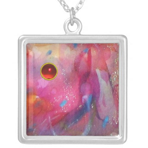 ABSTRACT  Red Ruby Silver Plated Necklace