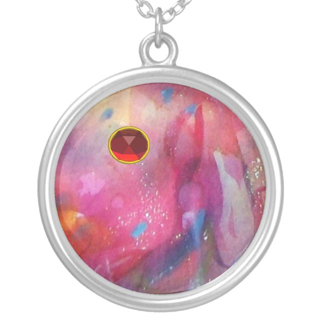 ABSTRACT , Red Ruby Silver Plated Necklace (Front)