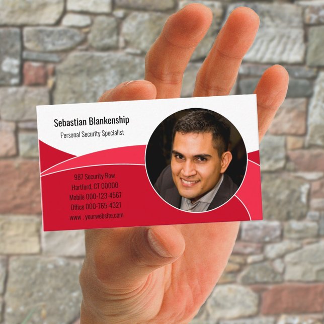 Abstract Red Security Professional Custom Photo Business Card (Creator Uploaded)