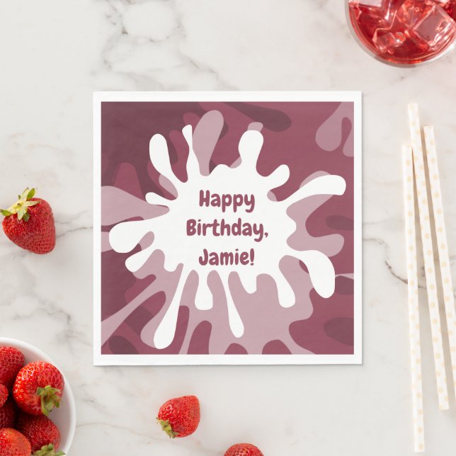 Abstract Red Splatter Painting Birthday Party Napkins (Insitu)