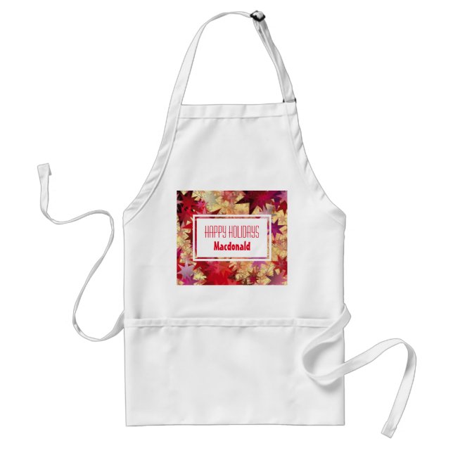 Abstract Red Stars HAPPY HOLIDAYS Personalized Adult Apron (Front)