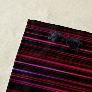 Abstract Red Stripes on Black Beach Towel