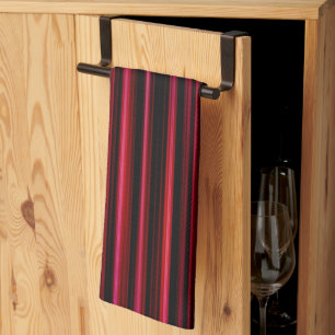Abstract Red Stripes on Black Kitchen Towel
