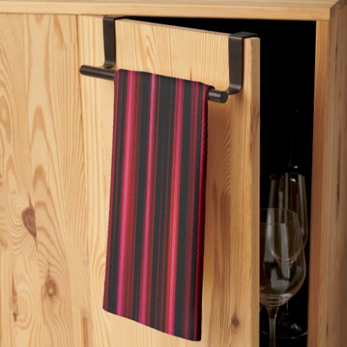 Abstract Red Stripes on Black Kitchen Towel
