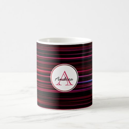 Abstract Red Stripes on Black Monogrammed Coffee Mug
