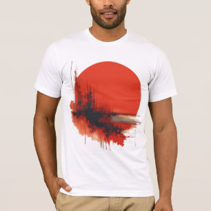 Abstract Red Sun with Geometric and Ink Splatter E T-Shirt