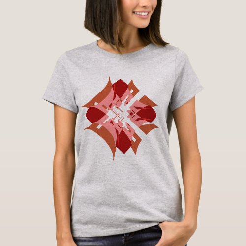Abstract Red Tan Pink Diamond Floral Design T_Shirt