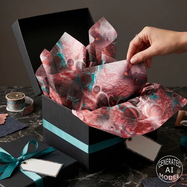 Abstract Red Teal Fluid Art Faux Foil Sparkling Tissue Paper (Creator Uploaded)