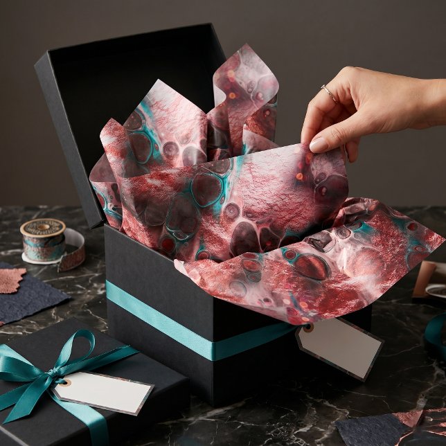 Abstract Red Teal Fluid Art Faux Foil Sparkling Tissue Paper (Creator Uploaded)