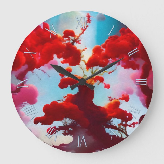Abstract red trees large clock (Front)