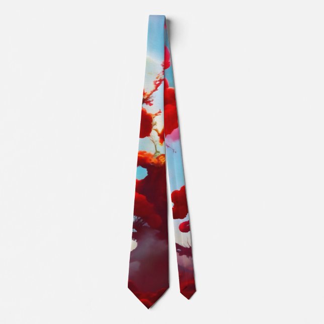Abstract red trees neck tie (Front)