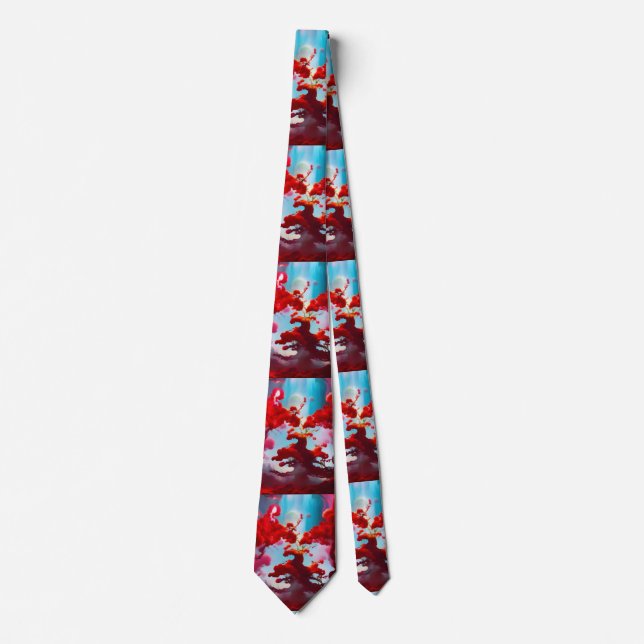 Abstract red trees neck tie (Front)