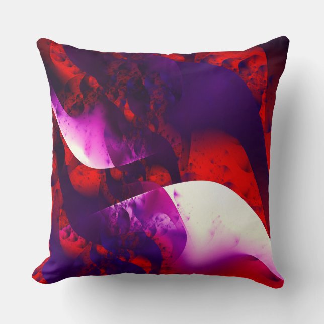 Abstract red violet fractal fantasy throw pillow (Front)