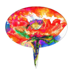 Abstract red watercolor floral painting cake topper