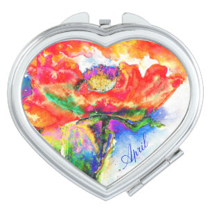 Abstract red watercolor floral painting compact mirror