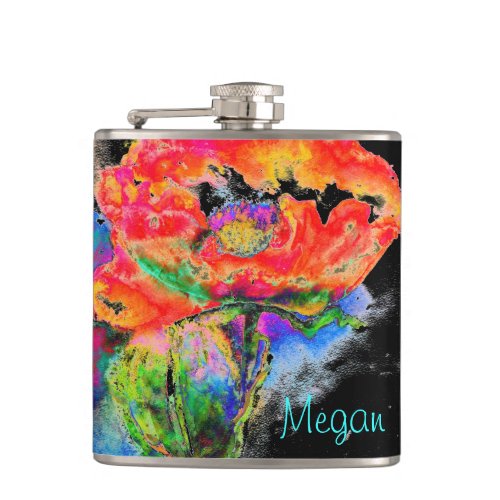 Abstract red watercolor floral painting flask