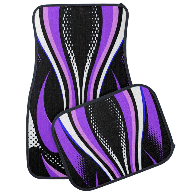 Abstract Red White and Black Curve Car Floor Mat (Set)