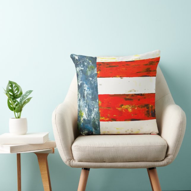 Abstract Red, White and Blue Flag-like Square  Throw Pillow (Chair)