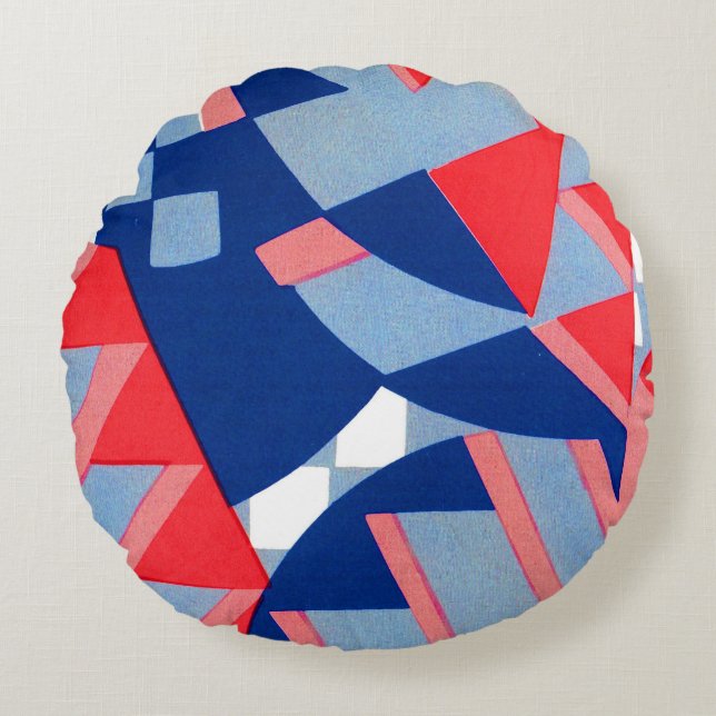 abstract red white and blue print no. 1 round pillow (Front)