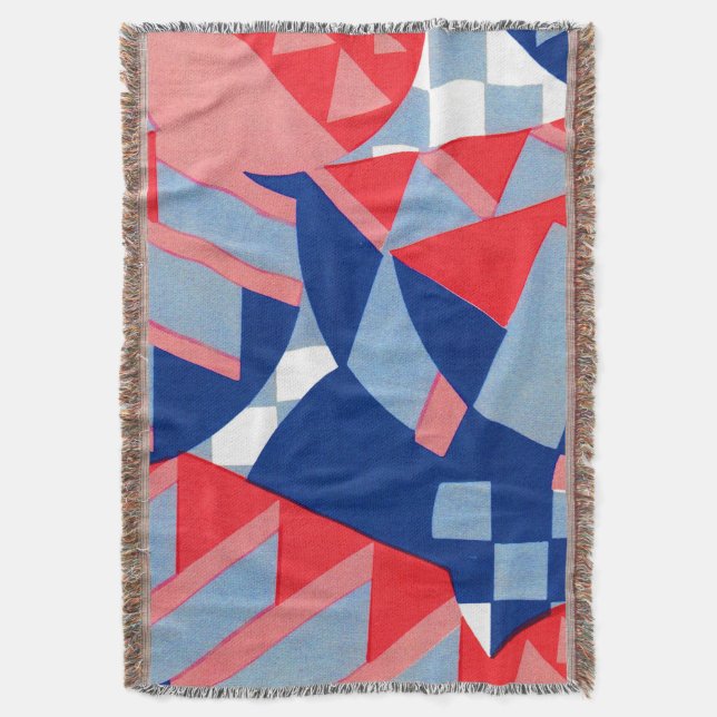 abstract red white and blue print no. 1 throw blanket (Front Vertical)