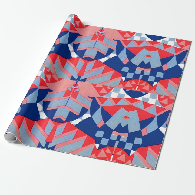 abstract red white and blue print wrapping paper (Unrolled)