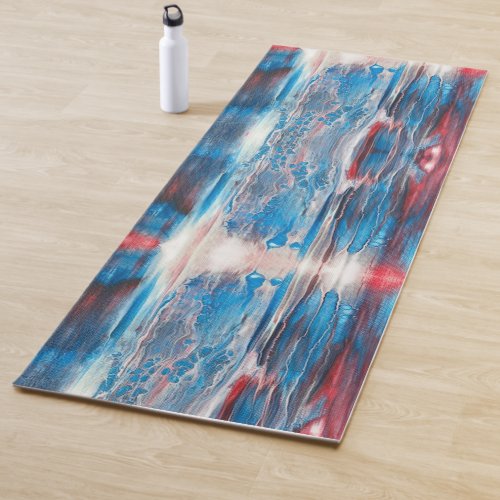 Abstract Red White and Blue Reversible Solid Blue Yoga Mat