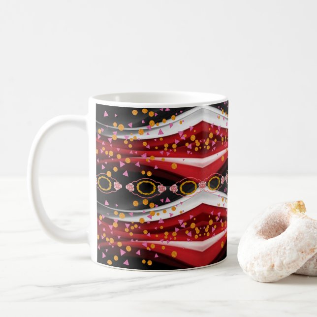 Abstract Red White Black Mug (With Donut)