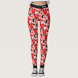 Abstract Red White Black Paint Splatter Pattern Leggings