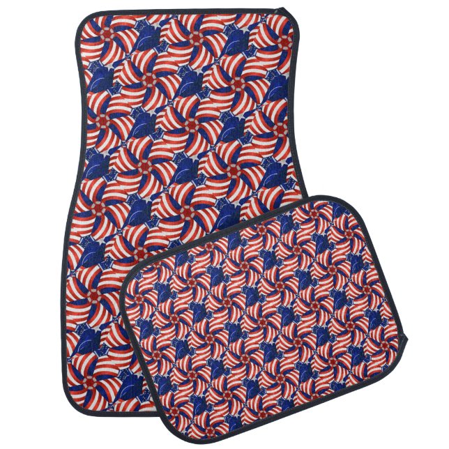 ABSTRACT RED WHITE BLUE AMERICAN FLAGS CAR FLOOR MAT (Set)