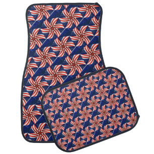 ABSTRACT RED WHITE BLUE AMERICAN FLAGS CAR FLOOR MAT