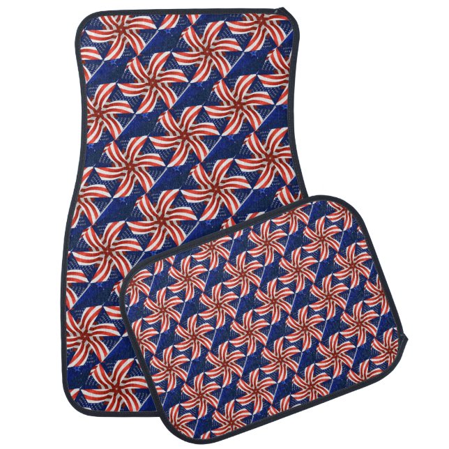 ABSTRACT RED WHITE BLUE AMERICAN FLAGS CAR FLOOR MAT (Set)