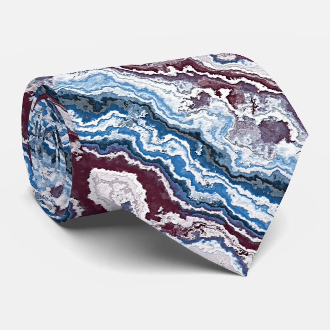 Abstract Red White Blue Minerals Agate Pattern Tie (Rolled)