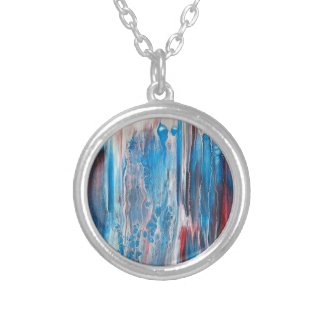 Abstract Red White Blue Paint Pour Necklaces