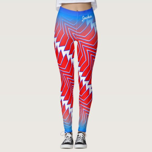 Abstract Red White Blue Pattern with Your Name Leggings