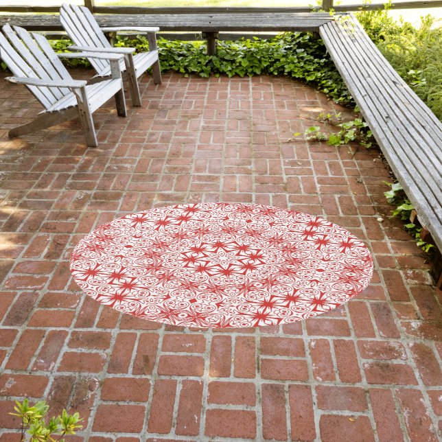 Abstract Red White Outdoor Rug (Insitu (Outdoor 3))