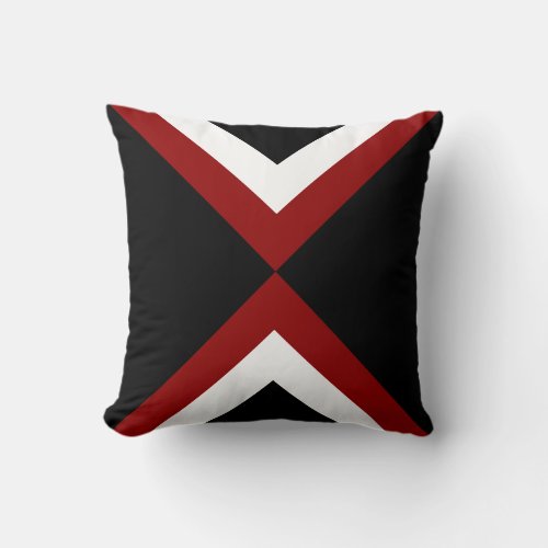 Abstract Red  White Shapes on Black Throw Pillow