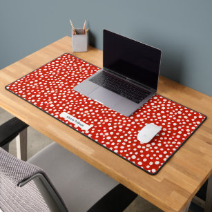Abstract Red & White Watercolor Polka Dot Desk Mat
