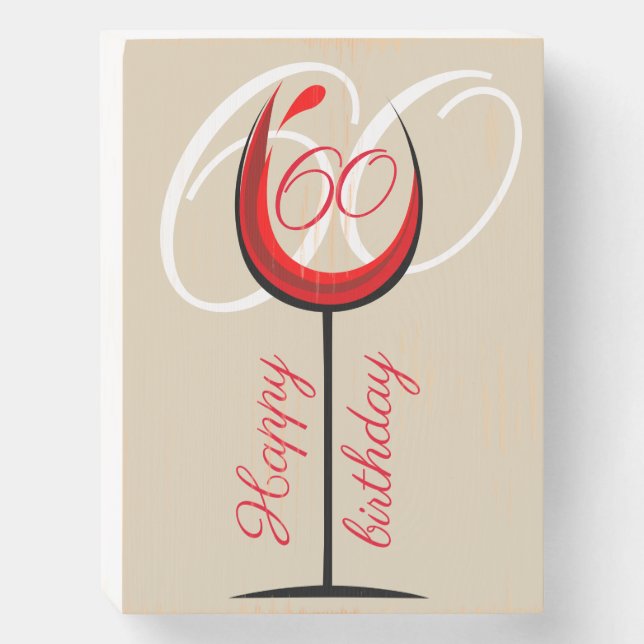 Abstract Red Wine Glass 60th Birthday Wooden Box Sign (Front Vertical)