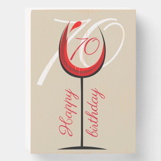 Abstract Red Wine Glass 70th Birthday  Wooden Box Sign (Front Vertical)
