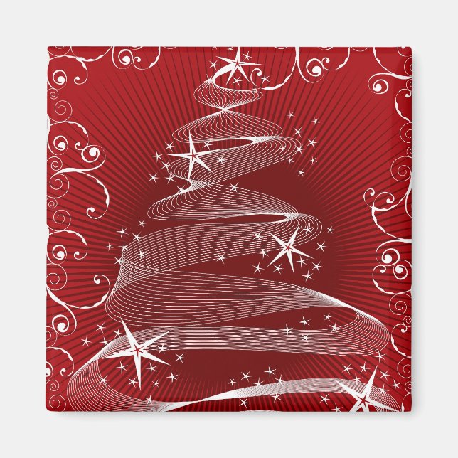 Abstract Red X'mas Tree and Swirls Holiday Magnet (Front)