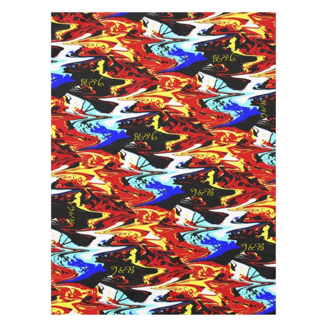 Abstract Red Yellow Blue Black White Table Cloth (Front)