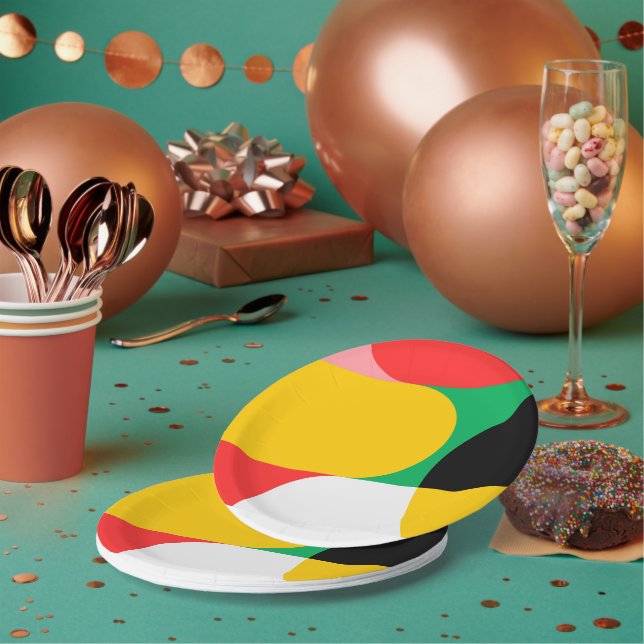 Abstract Red Yellow Geometric Pattern  Christmas Paper Plates (Multi)