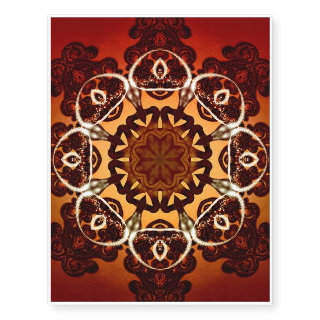 Abstract, red, yellow mandala temporary tattoos (Front)